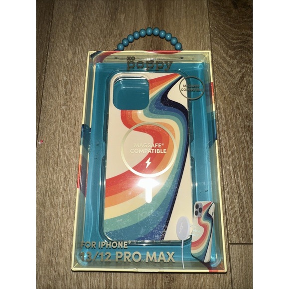Xo Poppy Phone Case For Iphone 13/12‎ Pro Max Wavy Rainbow Magsafe Full Coverage - Picture 1 of 3
